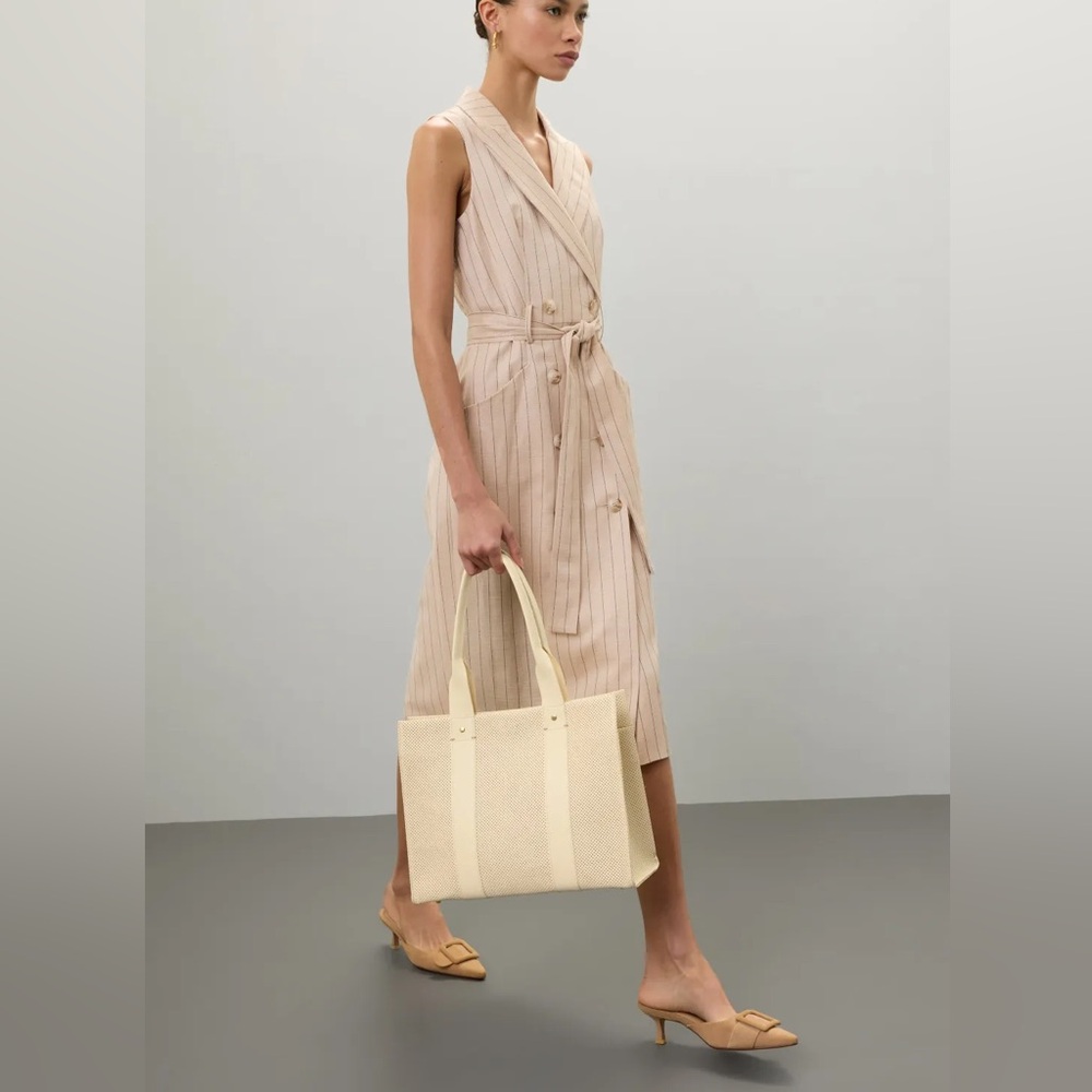 Clare V. Noemie Cream Perforated Leather Tote